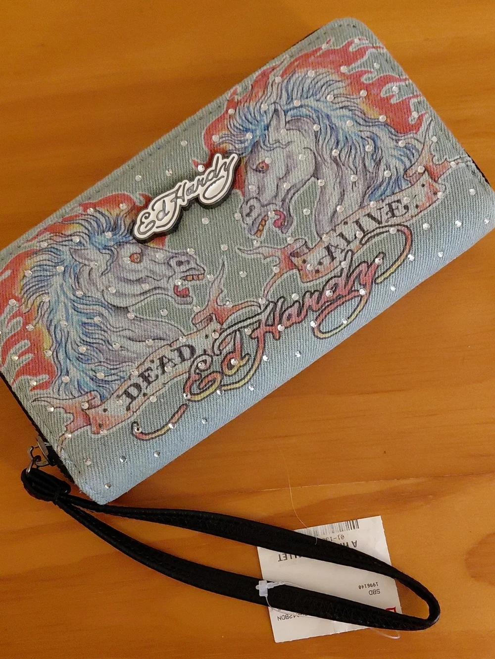 Ed Hardy Lt Blue Zip Wallet NWT Cute